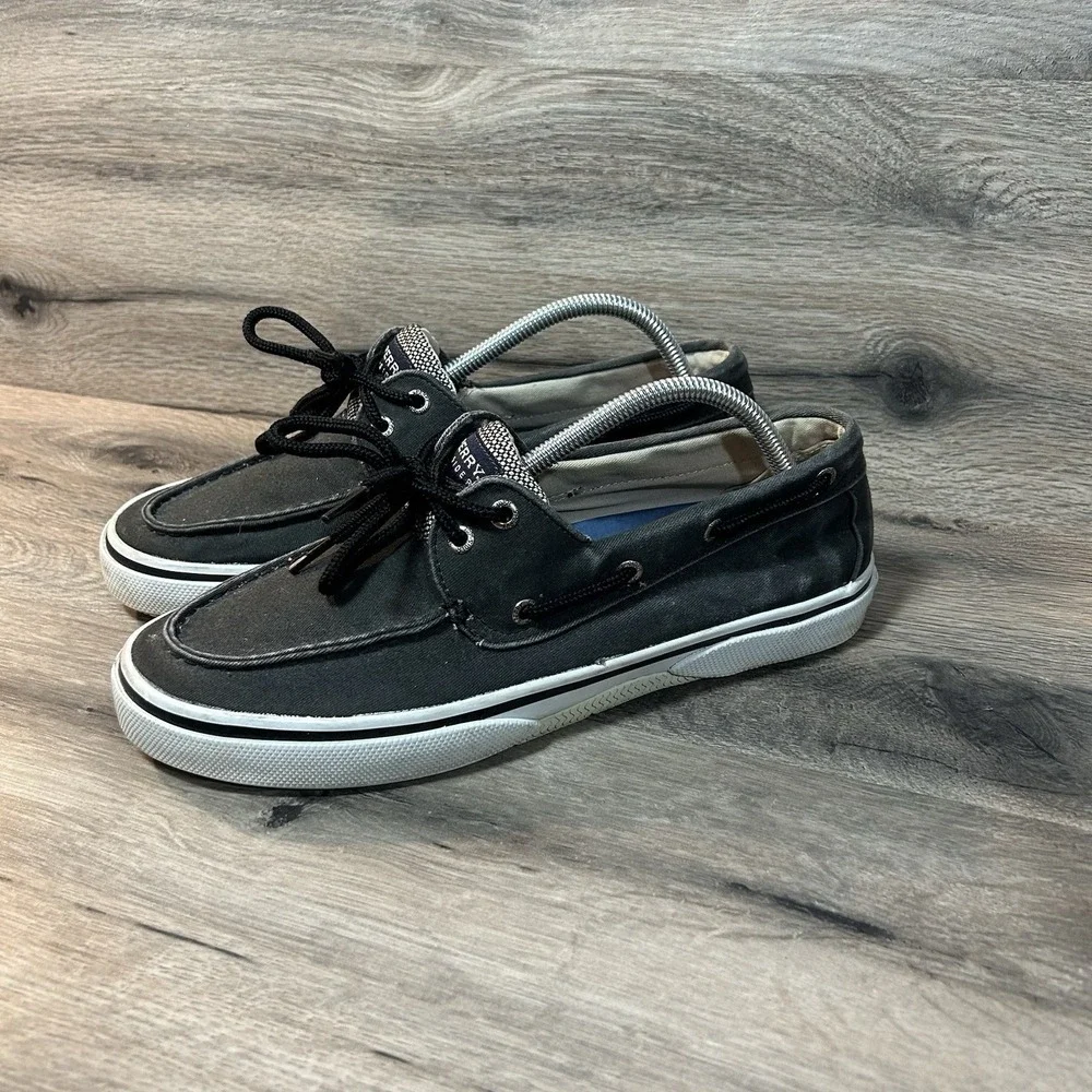Sperry Top-sider Bahama Boat Shoes Men's 9 M Gray/black Canvas Beach
